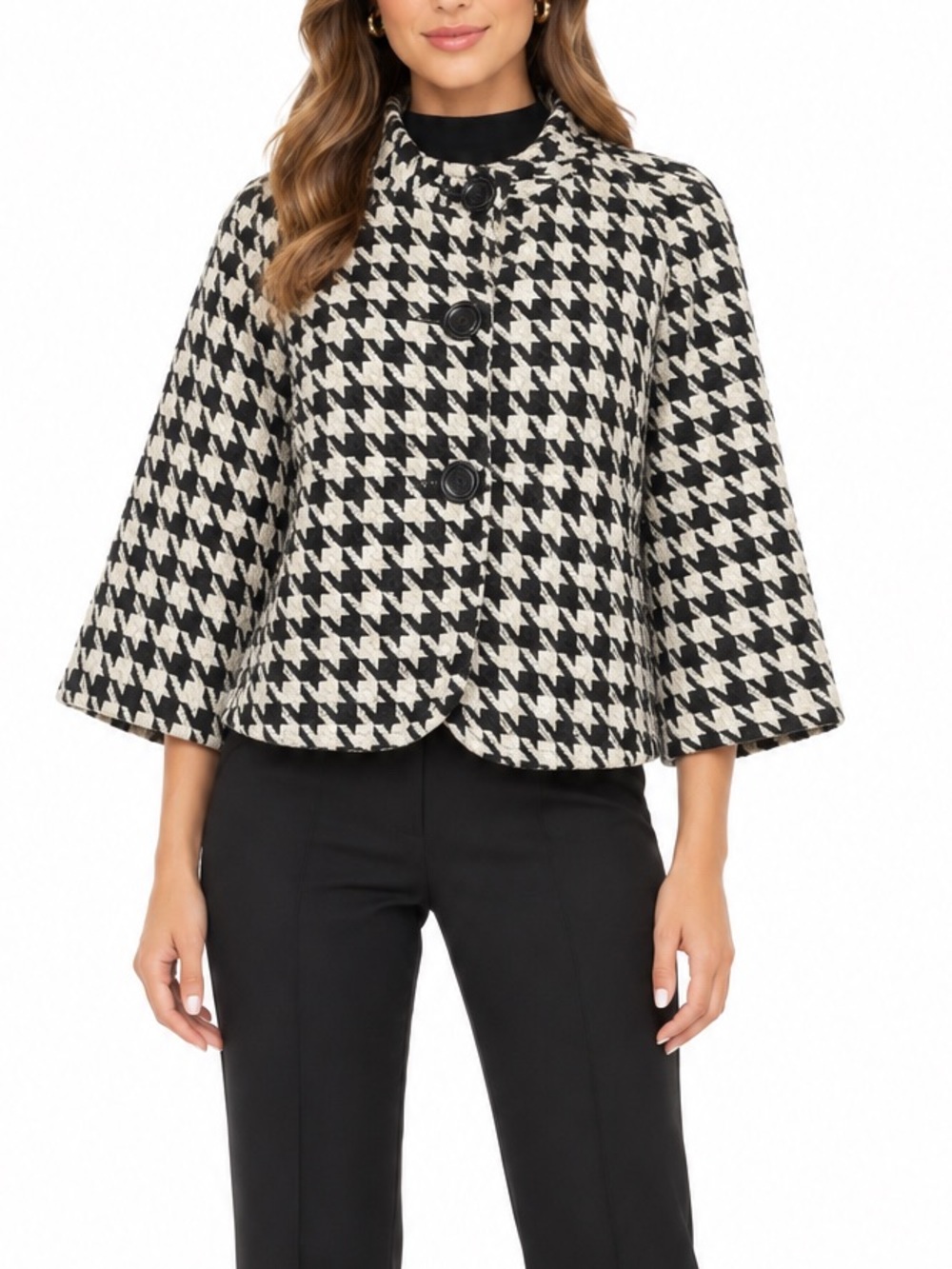 Michael Kors Black and ivory Houndstooth Pea coat size Medium